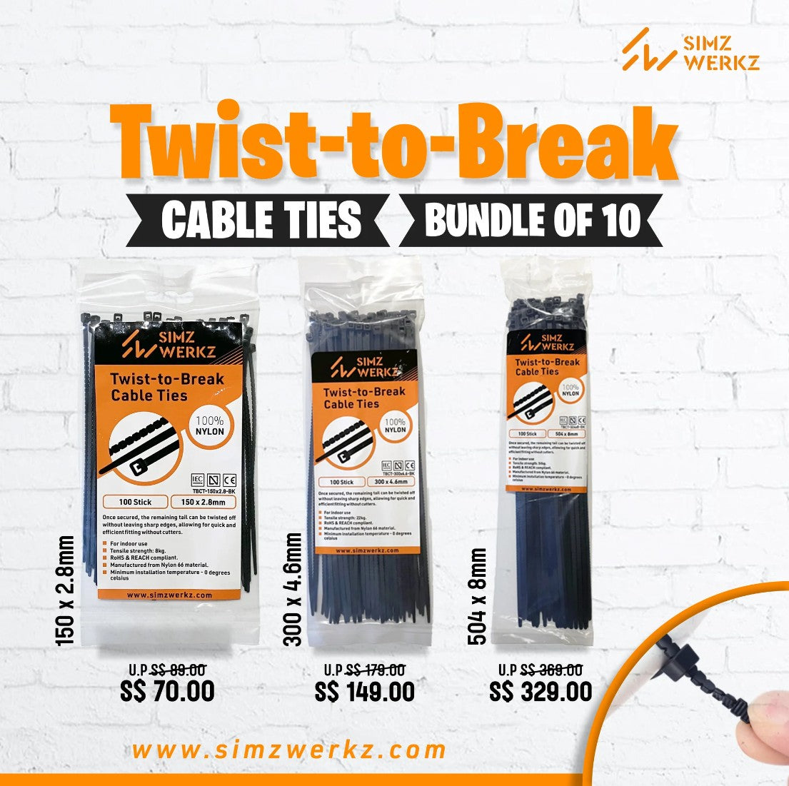Twist To Break - Cable Ties (Bundle of 10)