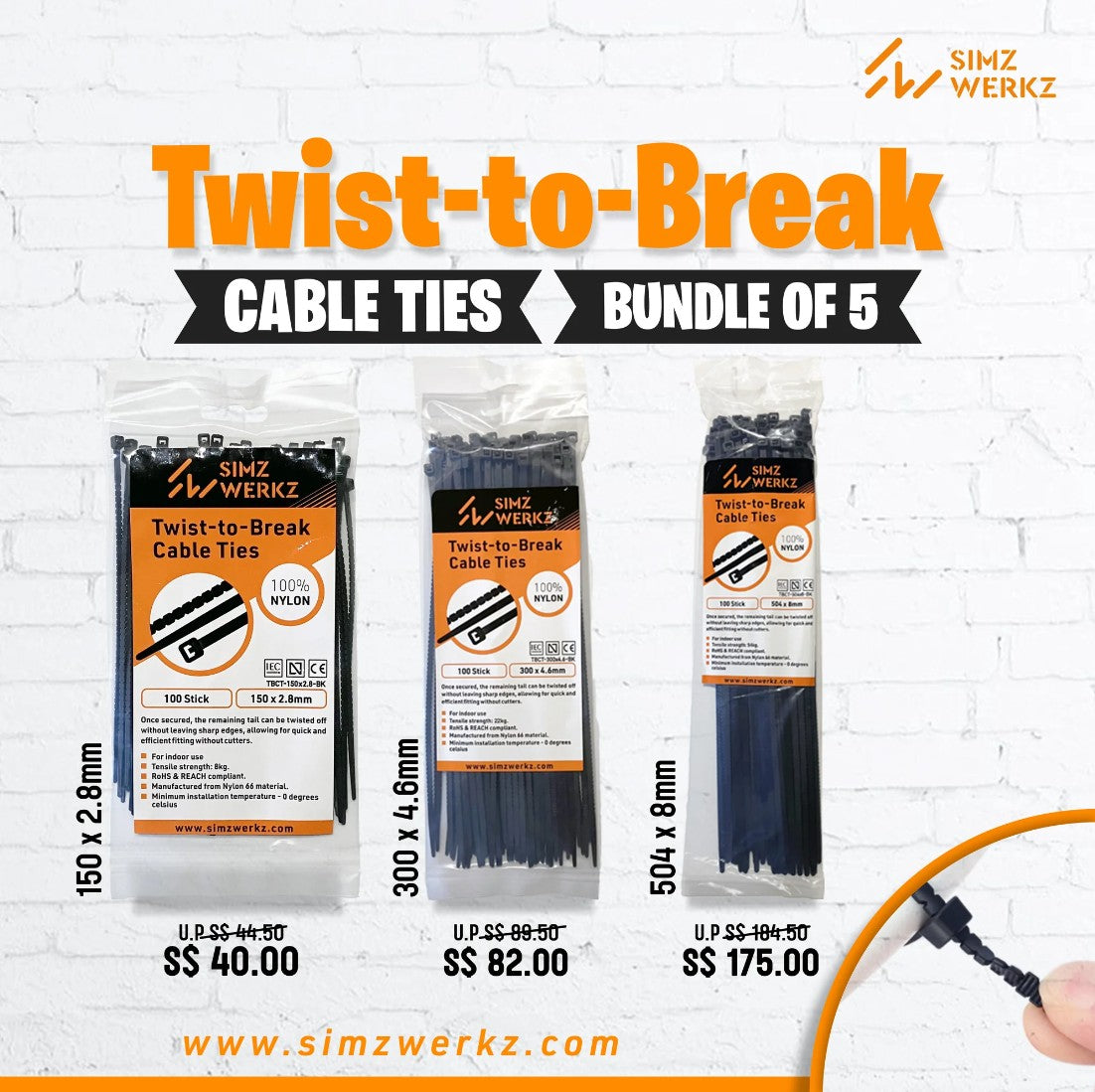 Twist To Break - Cable Ties (Bundle of 5 )