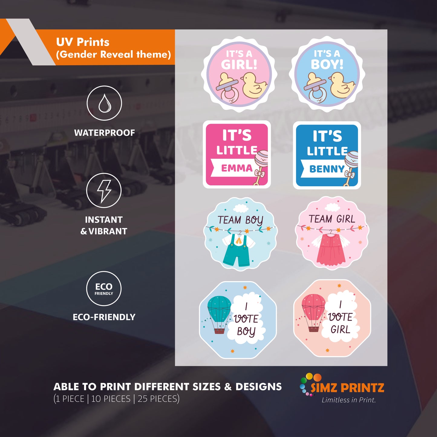 UV Sticker Prints (Gender Reveal theme)