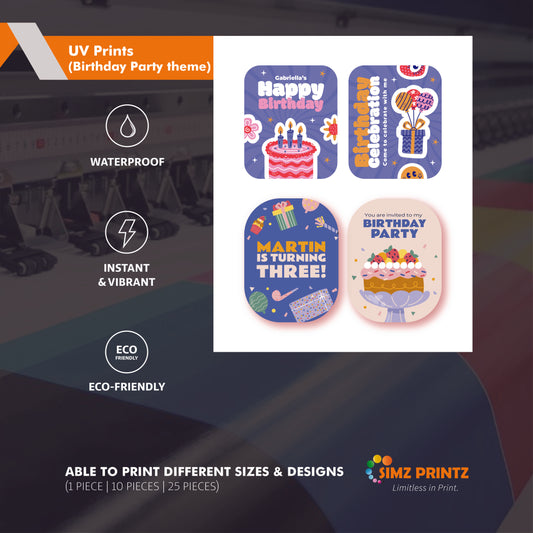 UV Sticker Prints (Birthday Party theme)