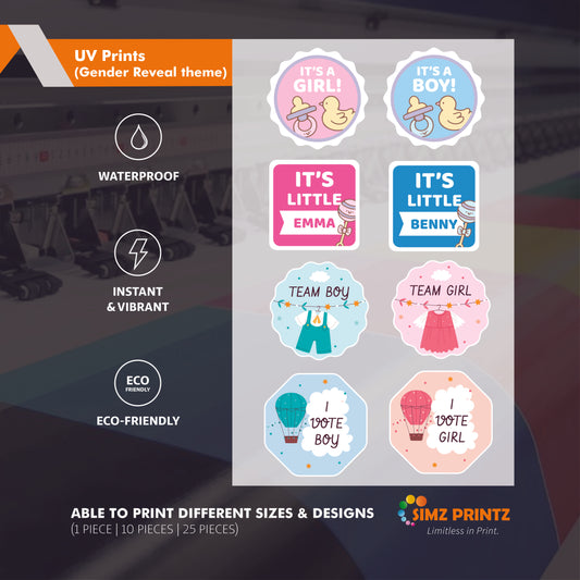 UV Sticker Prints (Gender Reveal theme)