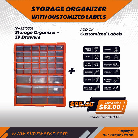 Simz Werkz 39 Drawer Storage Organizer w/ Customized Labels