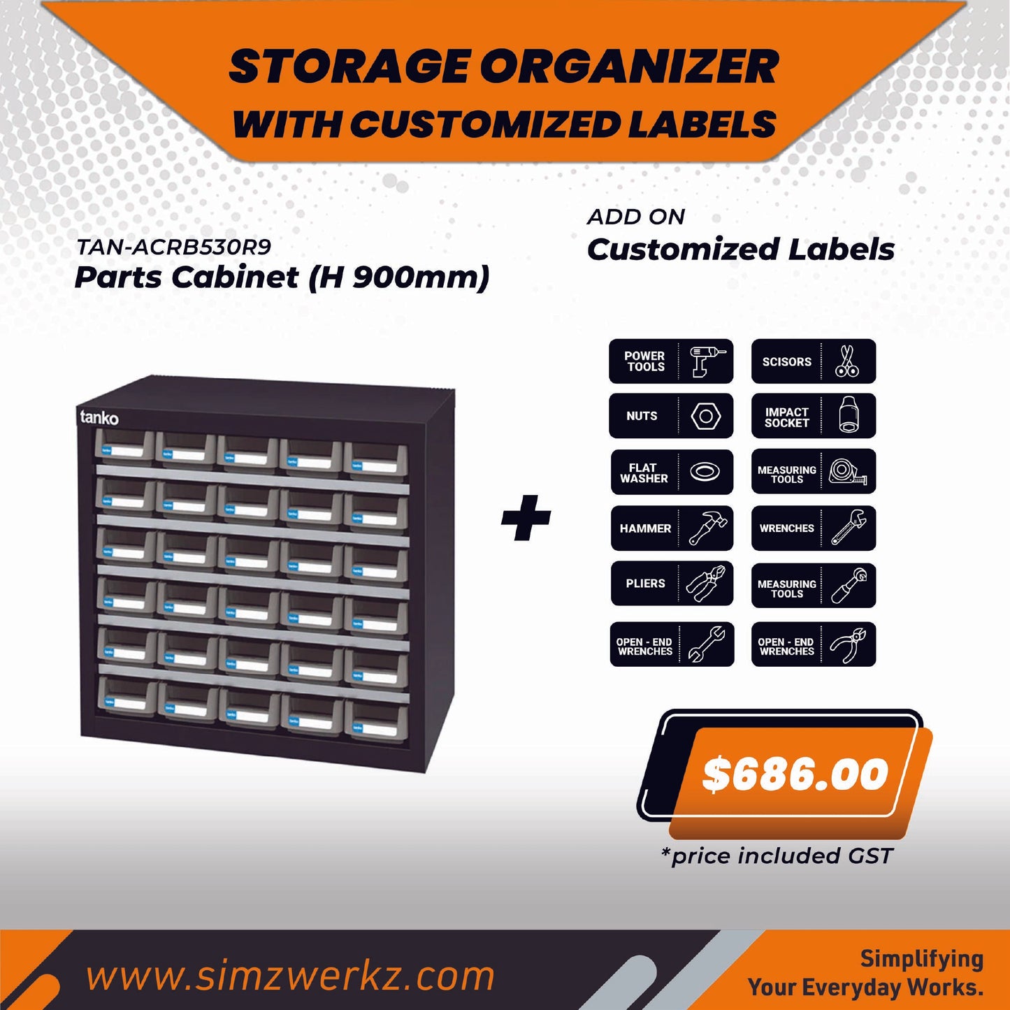 TANKO Parts Cabinet (H 900mm) w/ Customized Labels