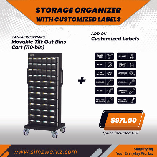 TANKO Movable Tilt Out Bins Cart (110-bin) w/ Customized Labels