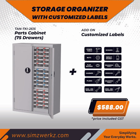 TANKO Parts Cabinet (75 Drawers) w/ Customized Labels